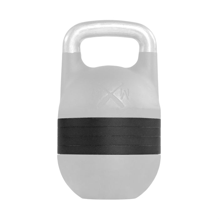 The Bells of Steel USA 48KG Extension Kit for Adjustable Kettlebell—Wildman Poison Pill—is displayed with a gray body, silver handle, and black weight plates against a plain white background.