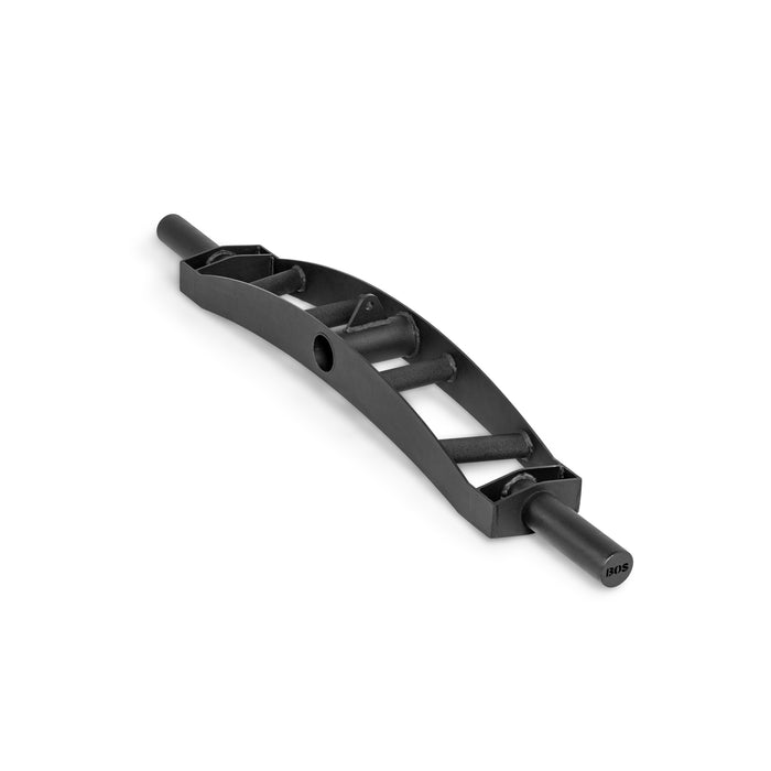 The Arch Nemesis Tricep Bar by Bells of Steel is a black steel bar for strength training, featuring a curved center and two straight handles on each end, designed with multiple grips and shown on a white background.
