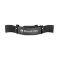 The Bells of Steel Arm Blaster is a black, padded arm support with a neck strap and the brand’s logo—ideal for isolating biceps during curls or providing extra support for tricep pushdowns.