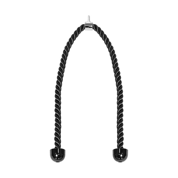 The Bells of Steel Extra Long Tricep Rope Extension (137cm) features a black rope with a silver connector and rubber end caps, ideal for cable exercises such as tricep pushdowns and rope extensions.