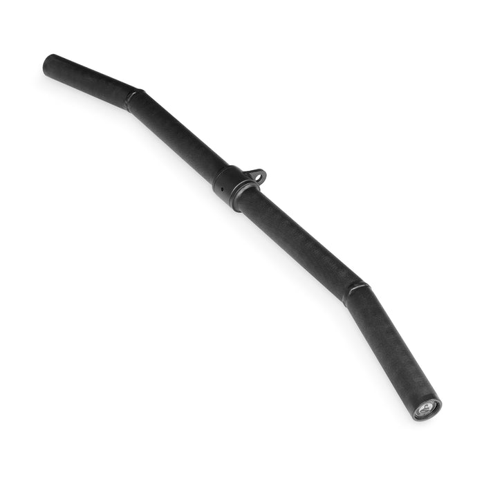 The Bells of Steel Fat Bar - Lat Pulldown Bar is a black, straight handlebar with textured grips and a central mounting clamp, designed for enhanced grip strength, shown on a white background.