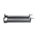 Two black metal Flip-Down Safeties by Bells of Steel, featuring multiple holes for height adjustment, are positioned parallel on a white background, ensuring training safety when used with a power rack.