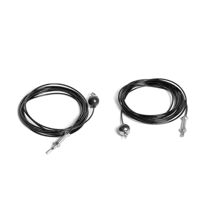 Two coiled Cables for Functional Trainer Part #27 from Bells of Steel USA, each featuring a silver ball end and peg, placed on a white background.