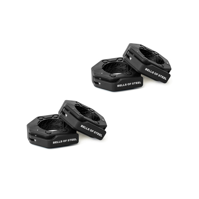 Two pairs of black Magnetic Clamp Collars by Bells of Steel are shown on a white background.