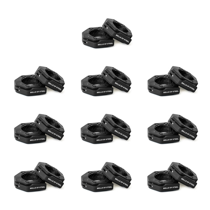 Twelve pairs of Bells of Steel Magnetic Clamp Collars are arranged in a 4x3 grid on a white background.