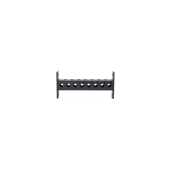 A black Bells of Steel Manticore Crossmembers unit with two vertical supports and a horizontal base featuring evenly spaced round holes for attachments, shown against a white background.