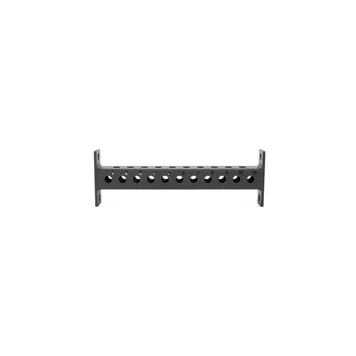 The Bells of Steel Manticore Crossmembers are black metal cable management bars with multiple circular cutouts, designed for mounting in a Manticore Rack or network cabinet.