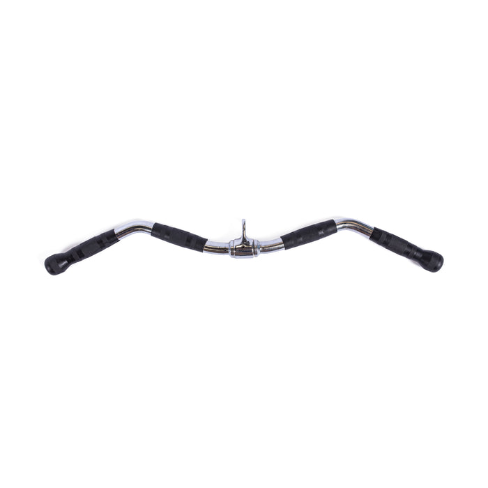 The Bells of Steel Multi Grip Curl Bar Cable Attachment features chrome plating and black rubber grips, making it ideal for effective arm muscle isolation during strength training exercises.