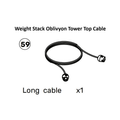 Black and white diagram of a "Weight Stack Oblivyon Tower Top Cable" (item 59) from Bells of Steel USA's Oblivyon Cable Tower Spare Parts, illustrating a single long cable with connectors on both ends and the text "x1." This essential part is engineered for seamless integration with the Plate Loaded Oblivyon Tower system.