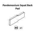 Black and white diagram of a rectangular Bells of Steel USA Pandemonium Squat Machine Spare Part with an angled edge and groove, labeled "45 X1" to indicate one piece. This squat pad is designed specifically for the Pandemonium Squat setup, making it an ideal replacement component.