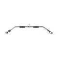 The Bells of Steel Pro-Style Lat Bar Cable Attachment, 38 inches long with angled ends and black rubber grips, is chrome-plated and designed for cable machines; shown photographed against a white background.