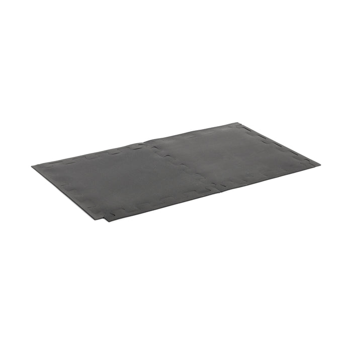 Two black Bells of Steel Rubber Flooring Puzzle Gym Mats (24" x 24", set of 8) with interlocking edges are placed side by side on a white background, providing excellent gym floor protection.