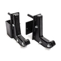 Two black metal Bells of Steel Sandwich J-Cups with bolts and brackets, designed as heavy-duty rack attachments for holding barbells or a safety squat bar on a squat rack or power cage, displayed on a white background.