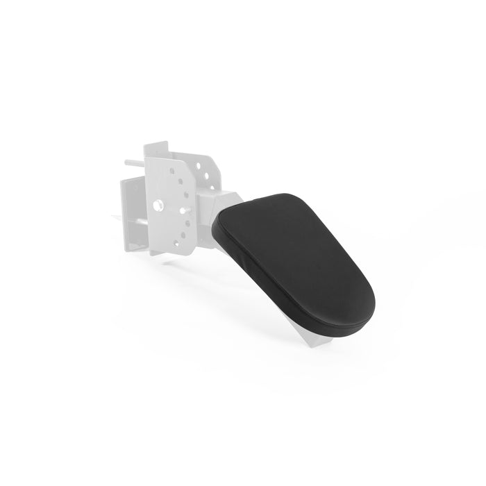 The Bells of Steel USA Seal Row Pad for 60mm, Hydra, or Manticore features a black ergonomic armrest with a 60mm metal mounting bracket, shown faded in the background on a white surface.