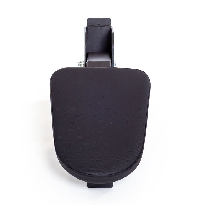 The Bells of Steel Seal Row Pad Rack Attachment is a black, rectangular armrest resembling a seal row pad, shown from above against a white background.