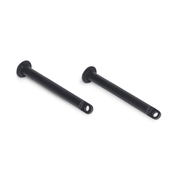 Two Bells of Steel Standard Band Pegs in black metal, each with a flat circular head and a hole at the opposite end, designed for power rack resistance training, displayed on a white background.