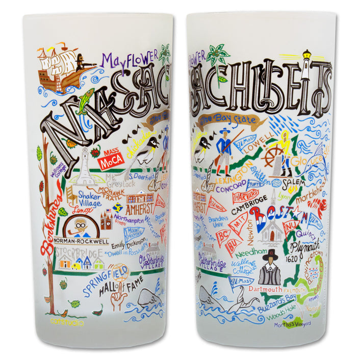 State of Massachusetts Frosted Glass Tumbler
