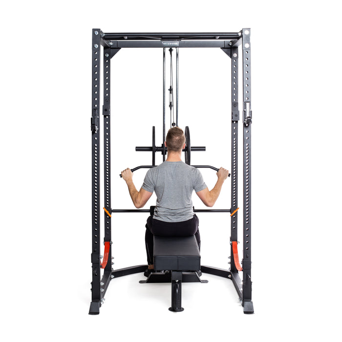 Athlete using the Tall Rack Lat Pulldown for building back muscles