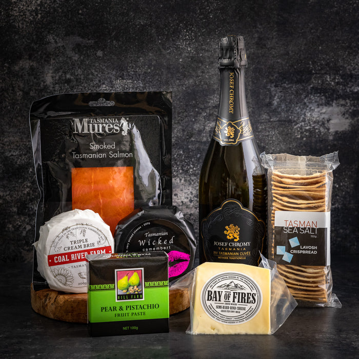 Tasmanian Easter Cheese Platter with Trout and Sparkling Wine