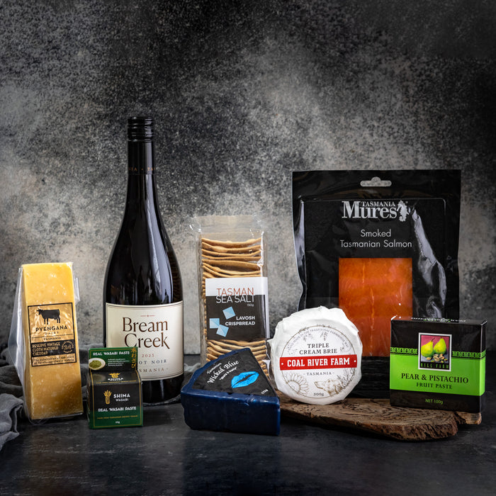 Ultimate Tasmanian Mother's Day Cheese Platter with Smoked Trout and a Bream Creek Pinot Noir