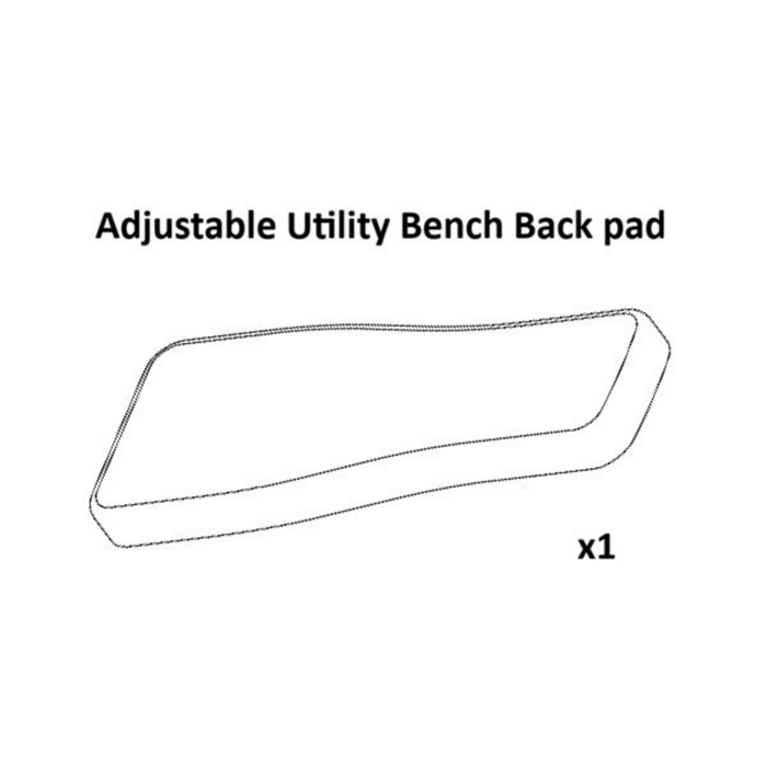 Line drawing of a Bells of Steel USA Utility Adjustable Bench back pad and seat pad with text above it and "x1" below, indicating one back pad is included as part of the Utility Adjustable Bench Spare Parts.