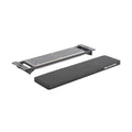A rectangular black Bells of Steel Utility Seat for Hydra/Manticore and a separate steel textured mounting bracket, both shown on a white background. The pad features white "BELLS OF STEEL" text and fits any 3"x3" rack or adjustable bench.