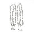 Two Bells of Steel Weightlifting Chains with large oval rust-resistant links lie parallel on a white background, with two matching metal chain links below—perfect for progressive resistance training.